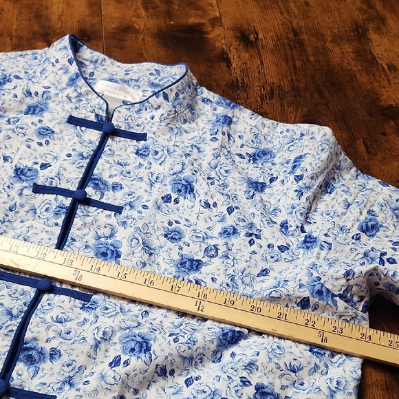 CABERNET | Crisp Cotton Blue White Floral Chinoiserie Asian Style Sleepwear | L - Picture 7 of 13